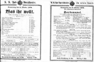 Theaterzettel (Oper und Burgtheater in Wien) 18701006 Seite: 1