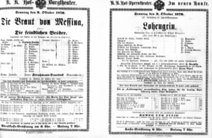Theaterzettel (Oper und Burgtheater in Wien) 18701009 Seite: 1