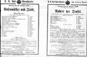 Theaterzettel (Oper und Burgtheater in Wien) 18701011 Seite: 1