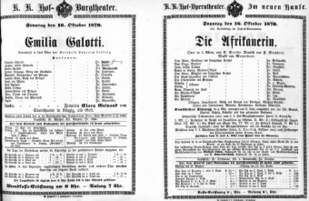 Theaterzettel (Oper und Burgtheater in Wien) 18701016 Seite: 1
