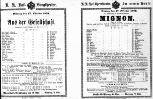 Theaterzettel (Oper und Burgtheater in Wien) 18701017 Seite: 1