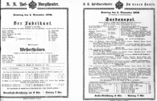 Theaterzettel (Oper und Burgtheater in Wien) 18701105 Seite: 1