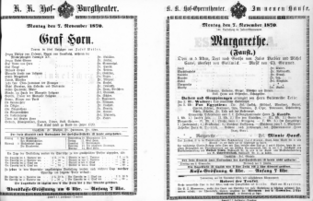 Theaterzettel (Oper und Burgtheater in Wien) 18701107 Seite: 1