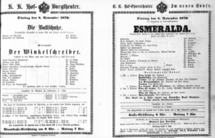 Theaterzettel (Oper und Burgtheater in Wien) 18701108 Seite: 1