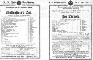 Theaterzettel (Oper und Burgtheater in Wien) 18701110 Seite: 1