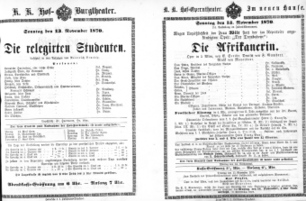 Theaterzettel (Oper und Burgtheater in Wien) 18701113 Seite: 1