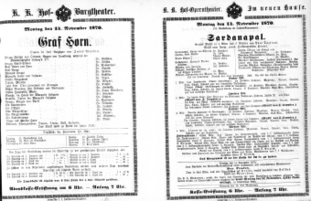 Theaterzettel (Oper und Burgtheater in Wien) 18701114 Seite: 1