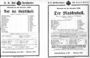 Theaterzettel (Oper und Burgtheater in Wien) 18701116 Seite: 1