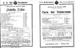 Theaterzettel (Oper und Burgtheater in Wien) 18701118 Seite: 1