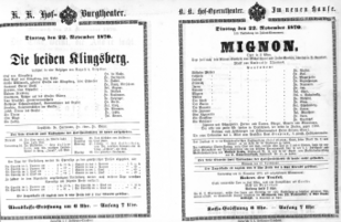 Theaterzettel (Oper und Burgtheater in Wien) 18701122 Seite: 1