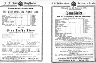 Theaterzettel (Oper und Burgtheater in Wien) 18701123 Seite: 1
