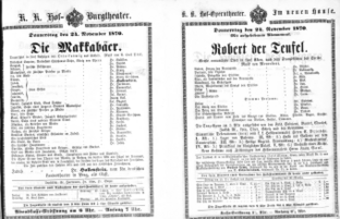 Theaterzettel (Oper und Burgtheater in Wien) 18701124 Seite: 1