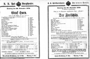 Theaterzettel (Oper und Burgtheater in Wien) 18701126 Seite: 1