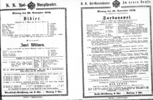 Theaterzettel (Oper und Burgtheater in Wien) 18701128 Seite: 1
