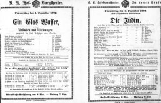Theaterzettel (Oper und Burgtheater in Wien) 18701201 Seite: 1