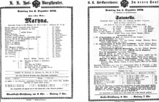 Theaterzettel (Oper und Burgtheater in Wien) 18701203 Seite: 1