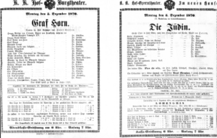 Theaterzettel (Oper und Burgtheater in Wien) 18701205 Seite: 1