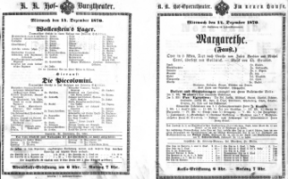Theaterzettel (Oper und Burgtheater in Wien) 18701214 Seite: 1
