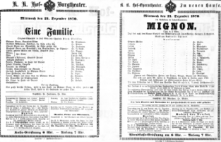 Theaterzettel (Oper und Burgtheater in Wien) 18701221 Seite: 1
