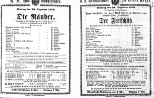 Theaterzettel (Oper und Burgtheater in Wien) 18701226 Seite: 1