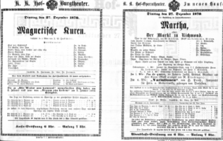 Theaterzettel (Oper und Burgtheater in Wien) 18701227 Seite: 1