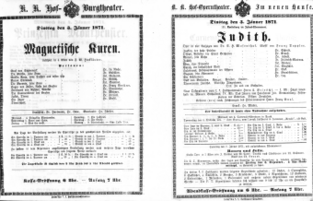 Theaterzettel (Oper und Burgtheater in Wien) 18710103 Seite: 1