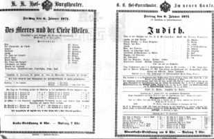 Theaterzettel (Oper und Burgtheater in Wien) 18710106 Seite: 1