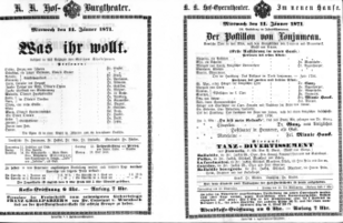 Theaterzettel (Oper und Burgtheater in Wien) 18710111 Seite: 1