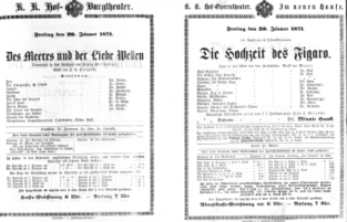 Theaterzettel (Oper und Burgtheater in Wien) 18710120 Seite: 1