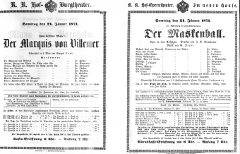 Theaterzettel (Oper und Burgtheater in Wien) 18710121 Seite: 1