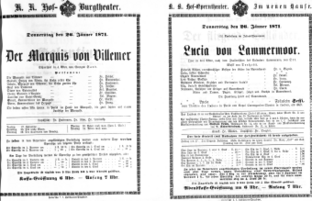 Theaterzettel (Oper und Burgtheater in Wien) 18710126 Seite: 1