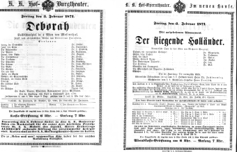 Theaterzettel (Oper und Burgtheater in Wien) 18710203 Seite: 1