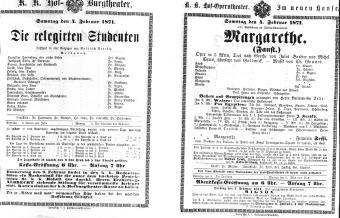 Theaterzettel (Oper und Burgtheater in Wien) 18710204 Seite: 1