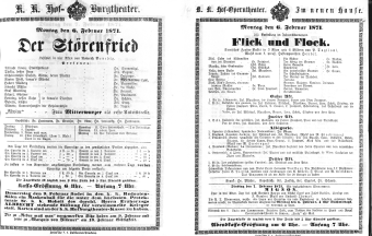 Theaterzettel (Oper und Burgtheater in Wien) 18710206 Seite: 1