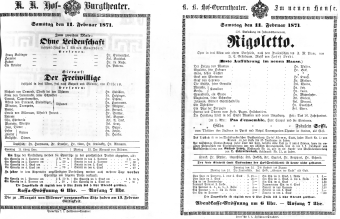 Theaterzettel (Oper und Burgtheater in Wien) 18710211 Seite: 1