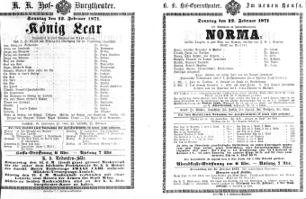 Theaterzettel (Oper und Burgtheater in Wien) 18710212 Seite: 1