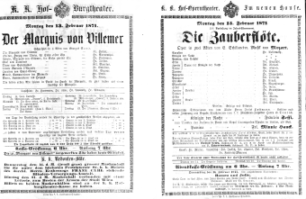 Theaterzettel (Oper und Burgtheater in Wien) 18710213 Seite: 1