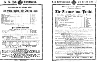 Theaterzettel (Oper und Burgtheater in Wien) 18710215 Seite: 1