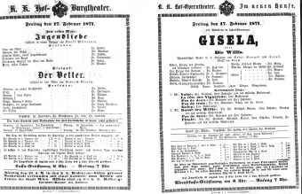 Theaterzettel (Oper und Burgtheater in Wien) 18710217 Seite: 1