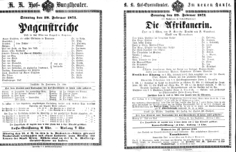 Theaterzettel (Oper und Burgtheater in Wien) 18710219 Seite: 1