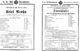Theaterzettel (Oper und Burgtheater in Wien) 18710222 Seite: 1