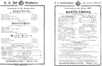 Theaterzettel (Oper und Burgtheater in Wien) 18710223 Seite: 1