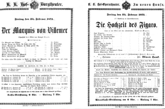 Theaterzettel (Oper und Burgtheater in Wien) 18710224 Seite: 1