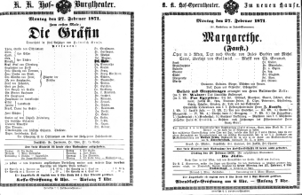 Theaterzettel (Oper und Burgtheater in Wien) 18710227 Seite: 1