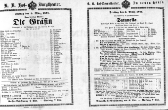 Theaterzettel (Oper und Burgtheater in Wien) 18710303 Seite: 1