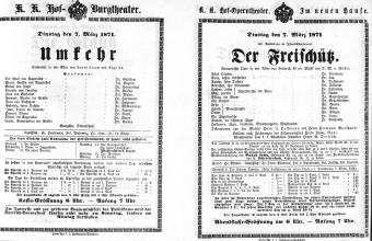 Theaterzettel (Oper und Burgtheater in Wien) 18710307 Seite: 1