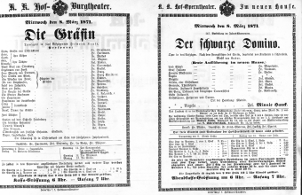 Theaterzettel (Oper und Burgtheater in Wien) 18710308 Seite: 1