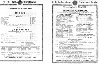 Theaterzettel (Oper und Burgtheater in Wien) 18710309 Seite: 1