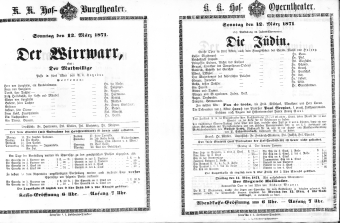 Theaterzettel (Oper und Burgtheater in Wien) 18710312 Seite: 1
