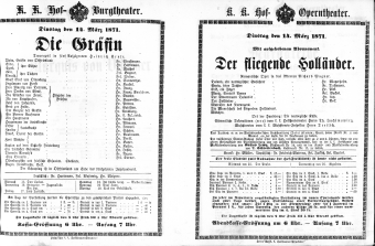 Theaterzettel (Oper und Burgtheater in Wien) 18710314 Seite: 1